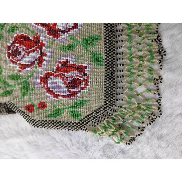 Vintage Mini Purse Sterling‎ Silver Frame Kiss lock Bracket Handle Beaded Floral - Picture 3 of 8